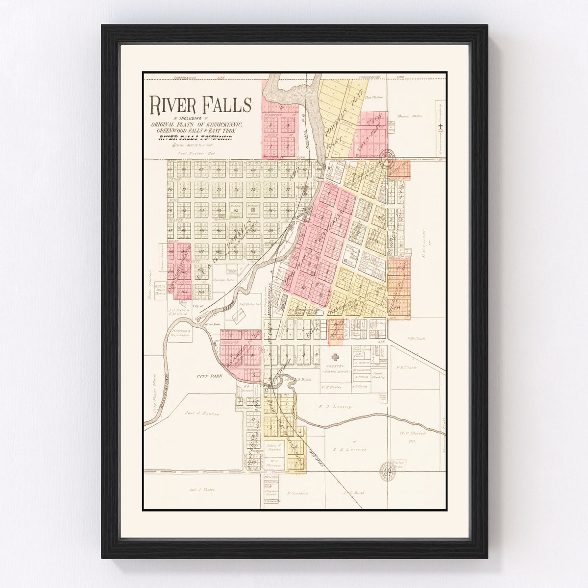River Falls Vintage Map 1908