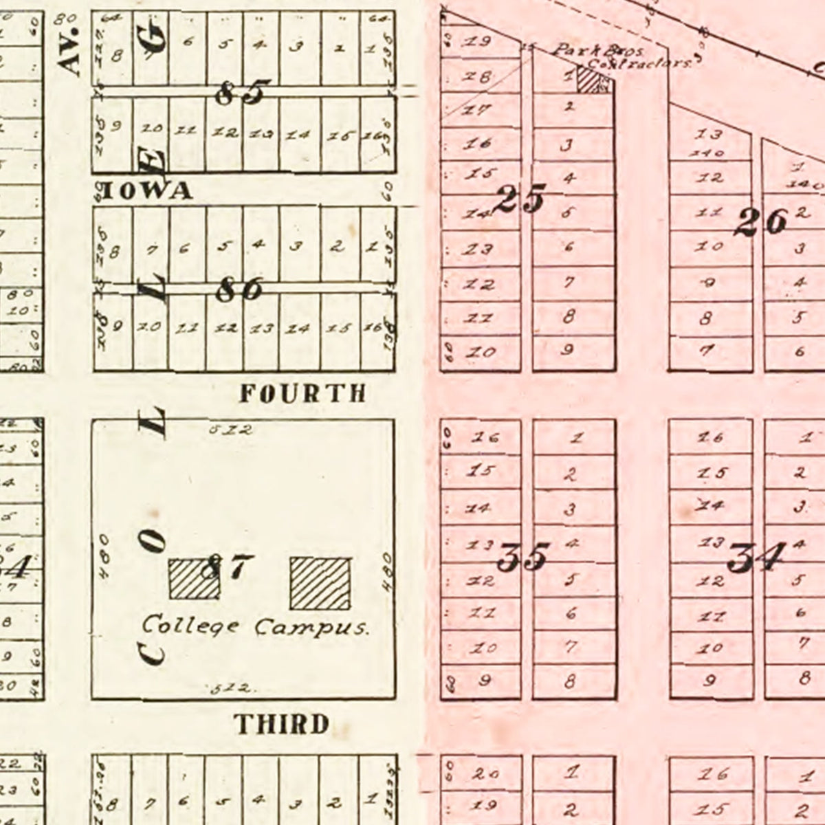 Restored historic details from the 1908 city map of Storm Lake, Iowa