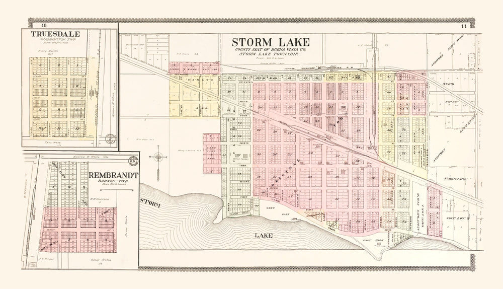Vintage Map of Storm Lake, Iowa 1908 print style example
