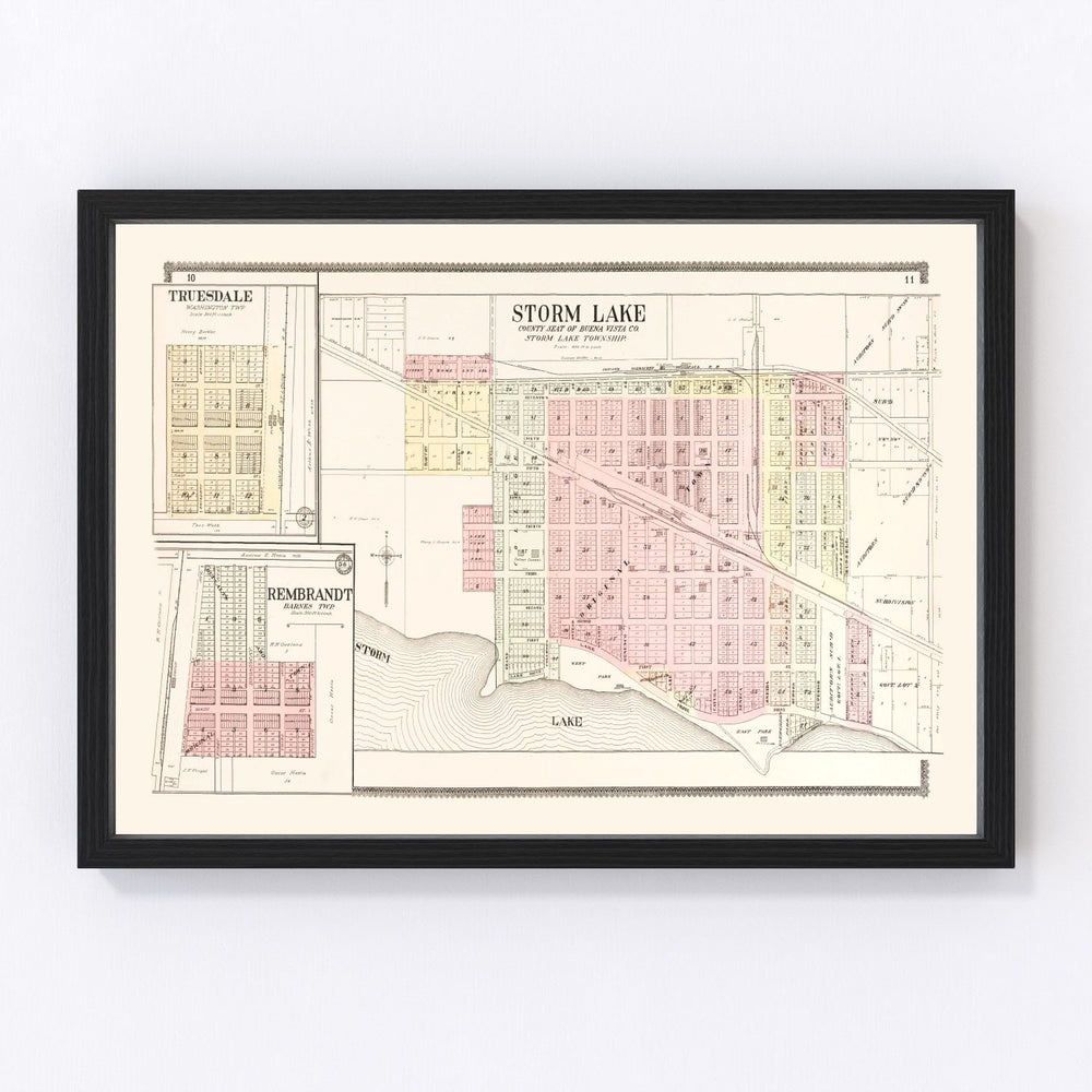 Storm Lake Vintage Map 1908