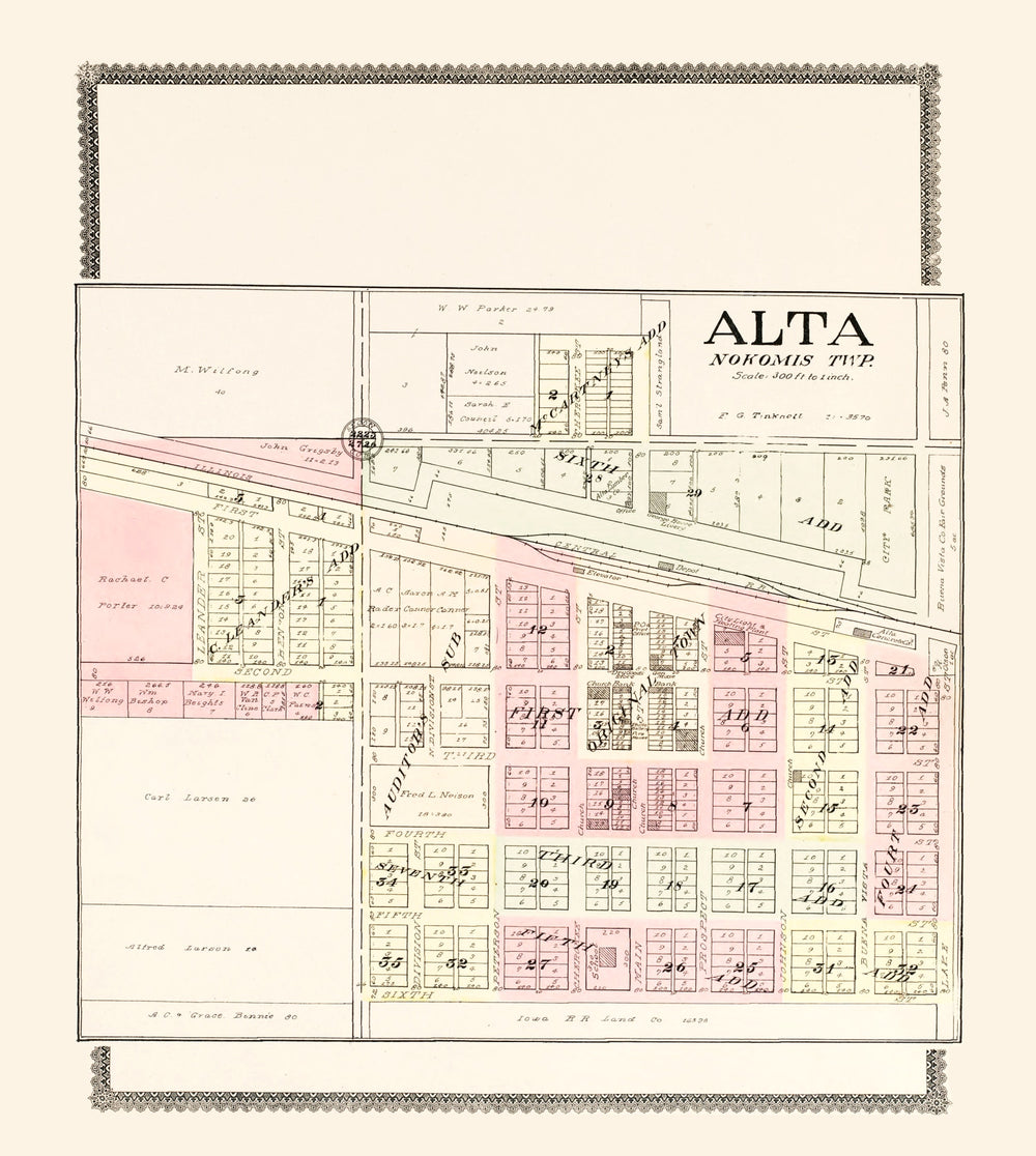Vintage Map of Alta, Iowa 1908 print style example