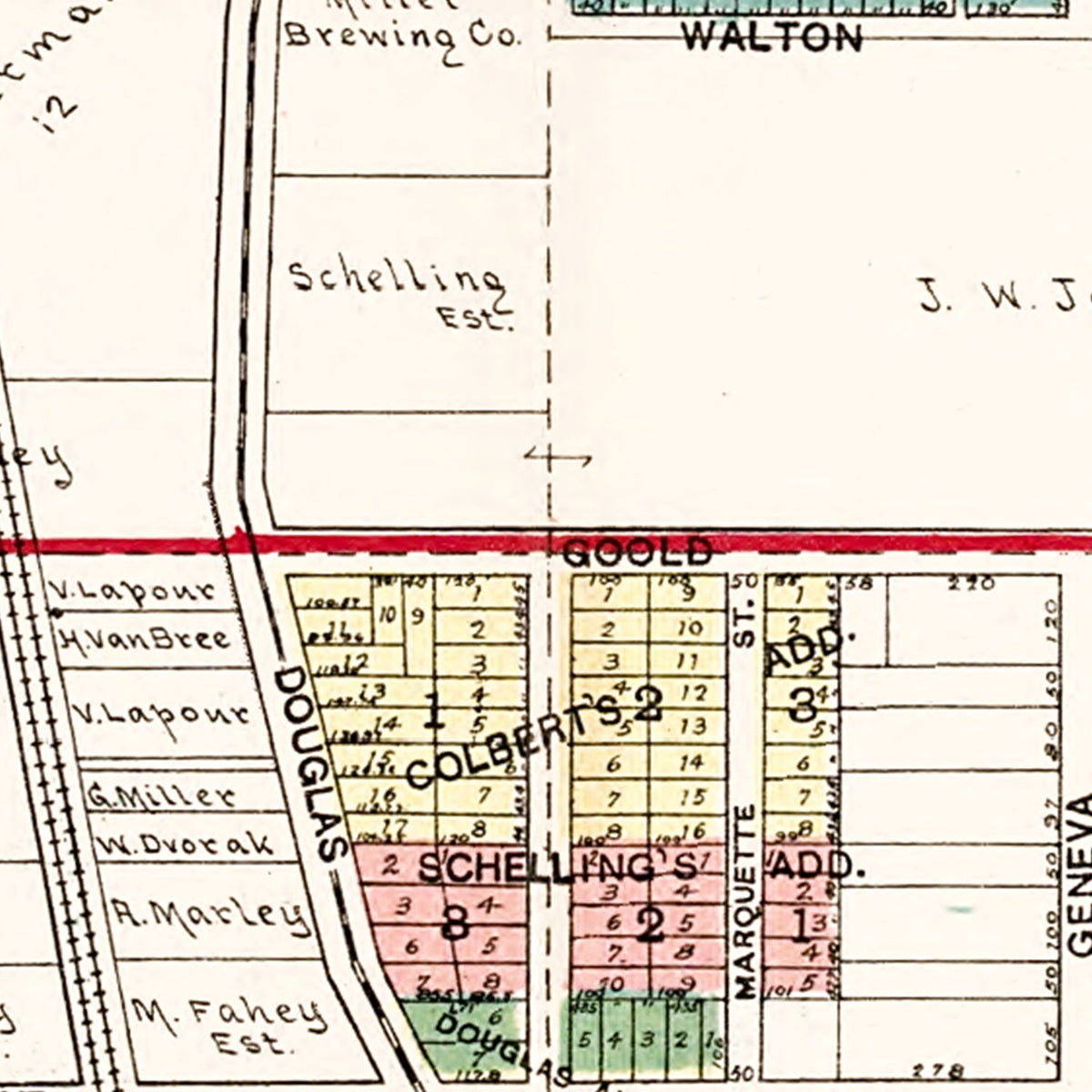 Restored historic details from the 1908 city map of Racine, Wisconsin