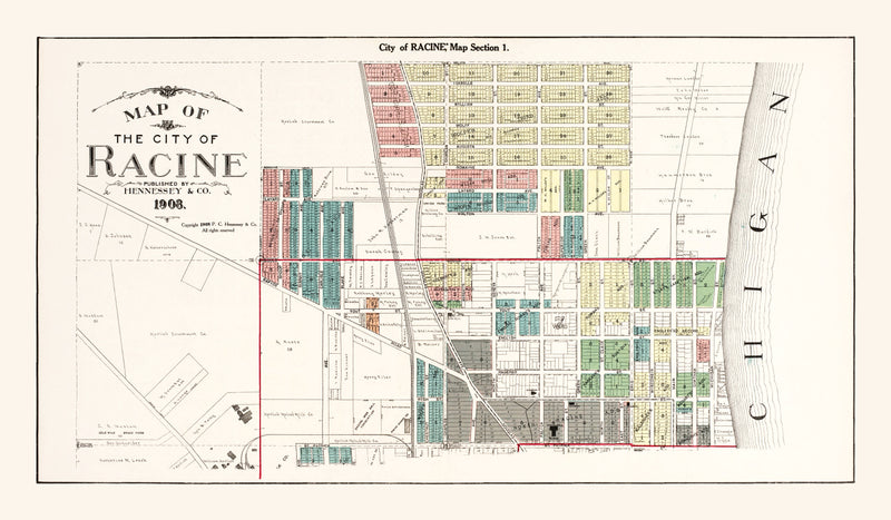 Size comparison using Vintage Map of Racine, Wisconsin 1908