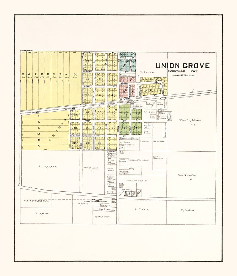 Size comparison using Vintage Map of Union Grove, Wisconsin 1908