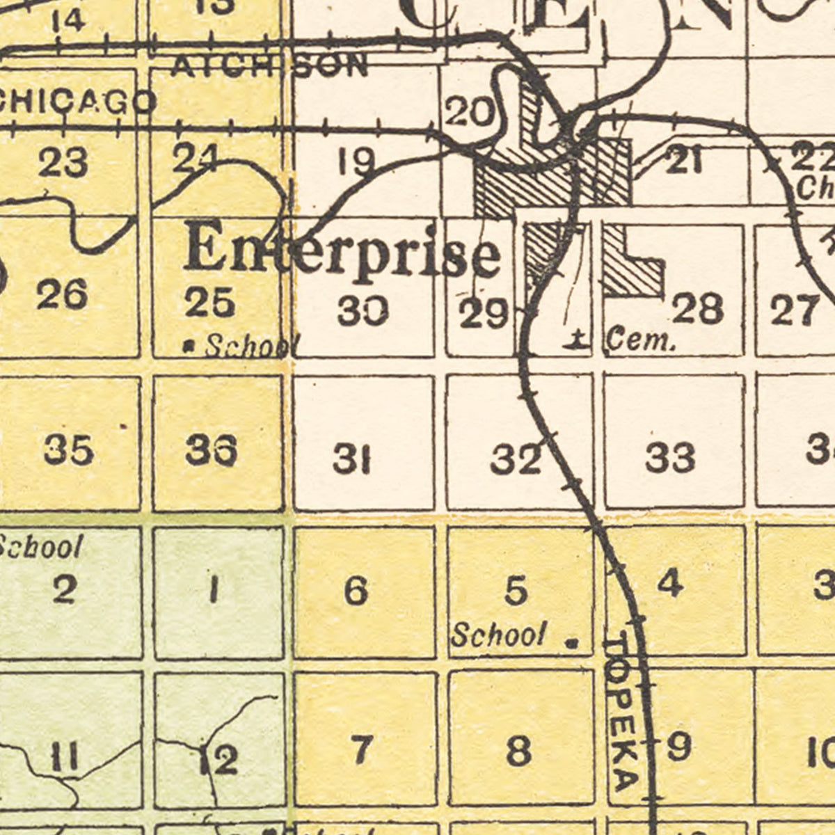 Restored historic details from the 1909 county map of Dickinson County, Kansas