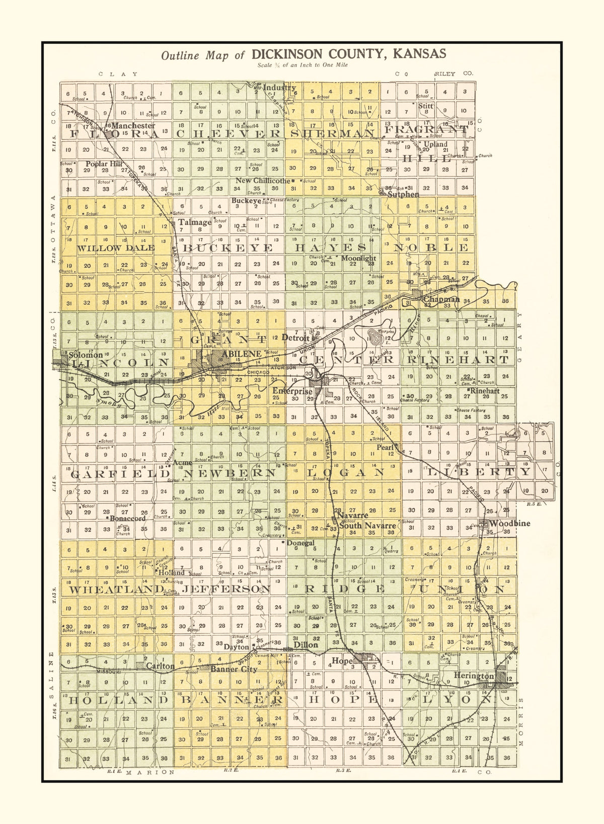 Preview of Vintage Map of Dickinson County, Kansas 1909