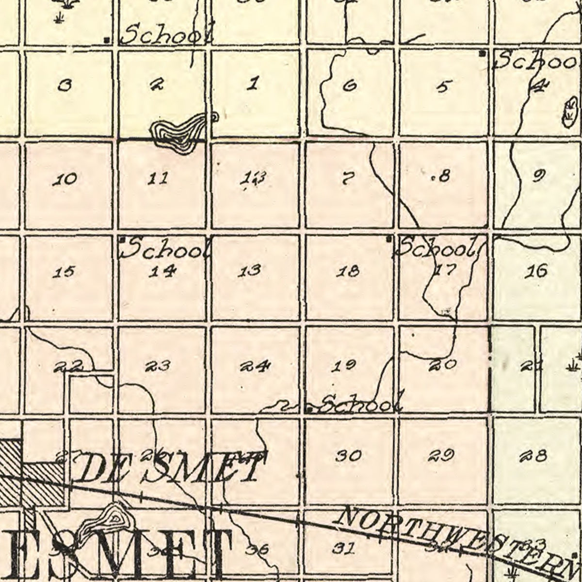 Restored historic details from the 1909 county map of Kingsbury County, South Dakota