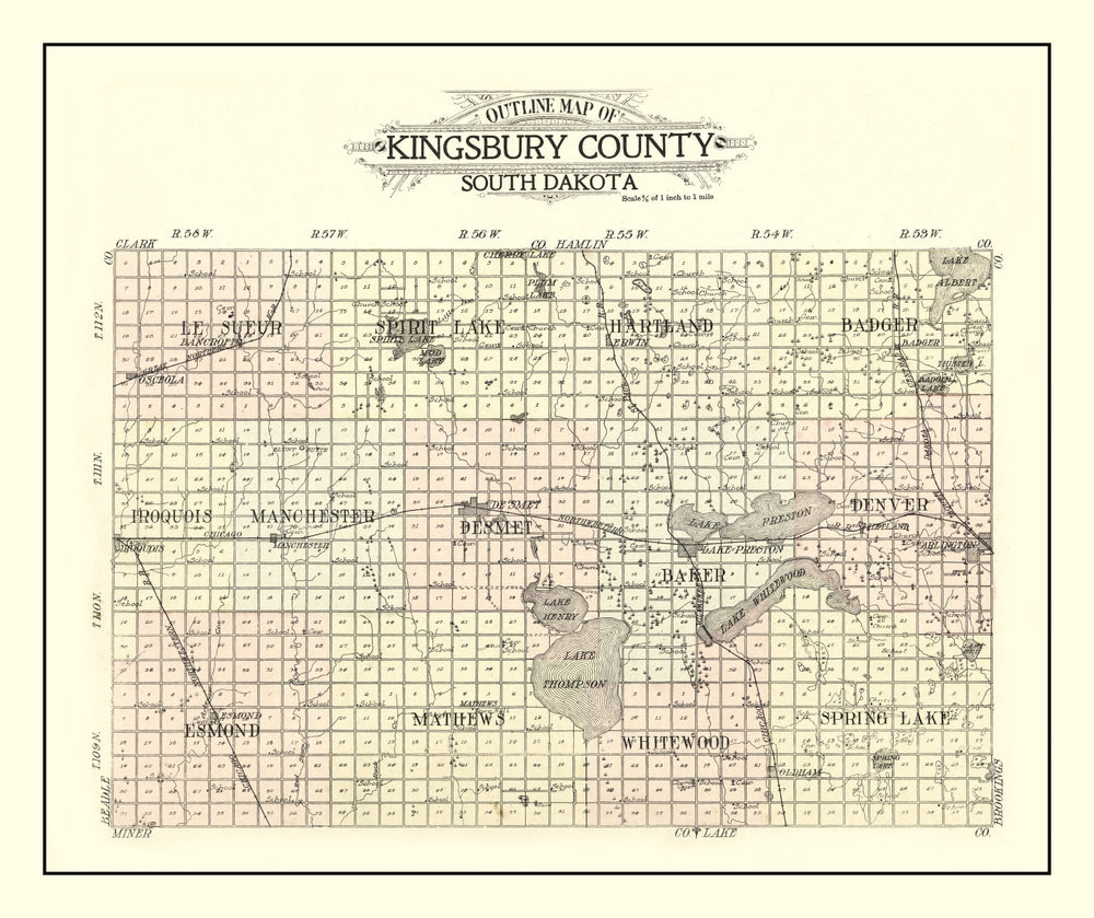 Vintage Map of Kingsbury County, South Dakota 1909 print style example