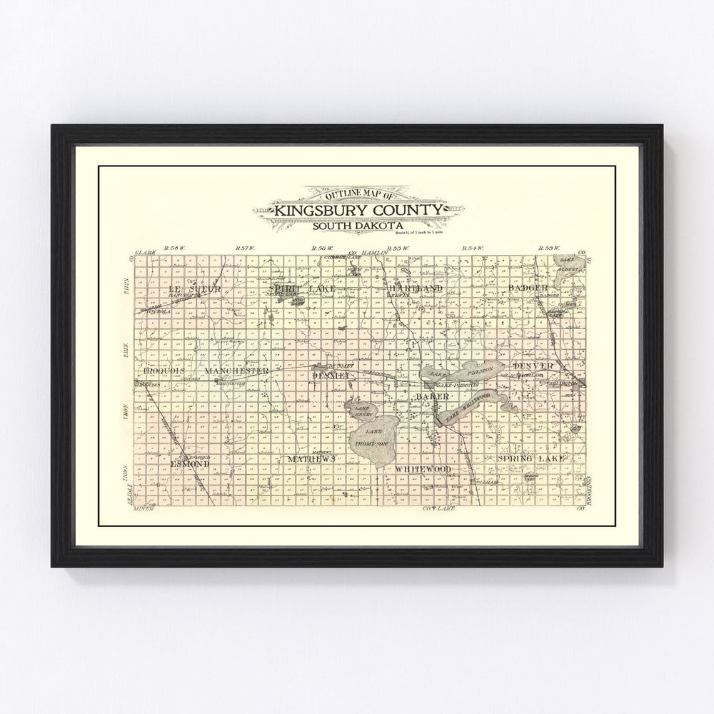 Kingsbury County Vintage Map 1909
