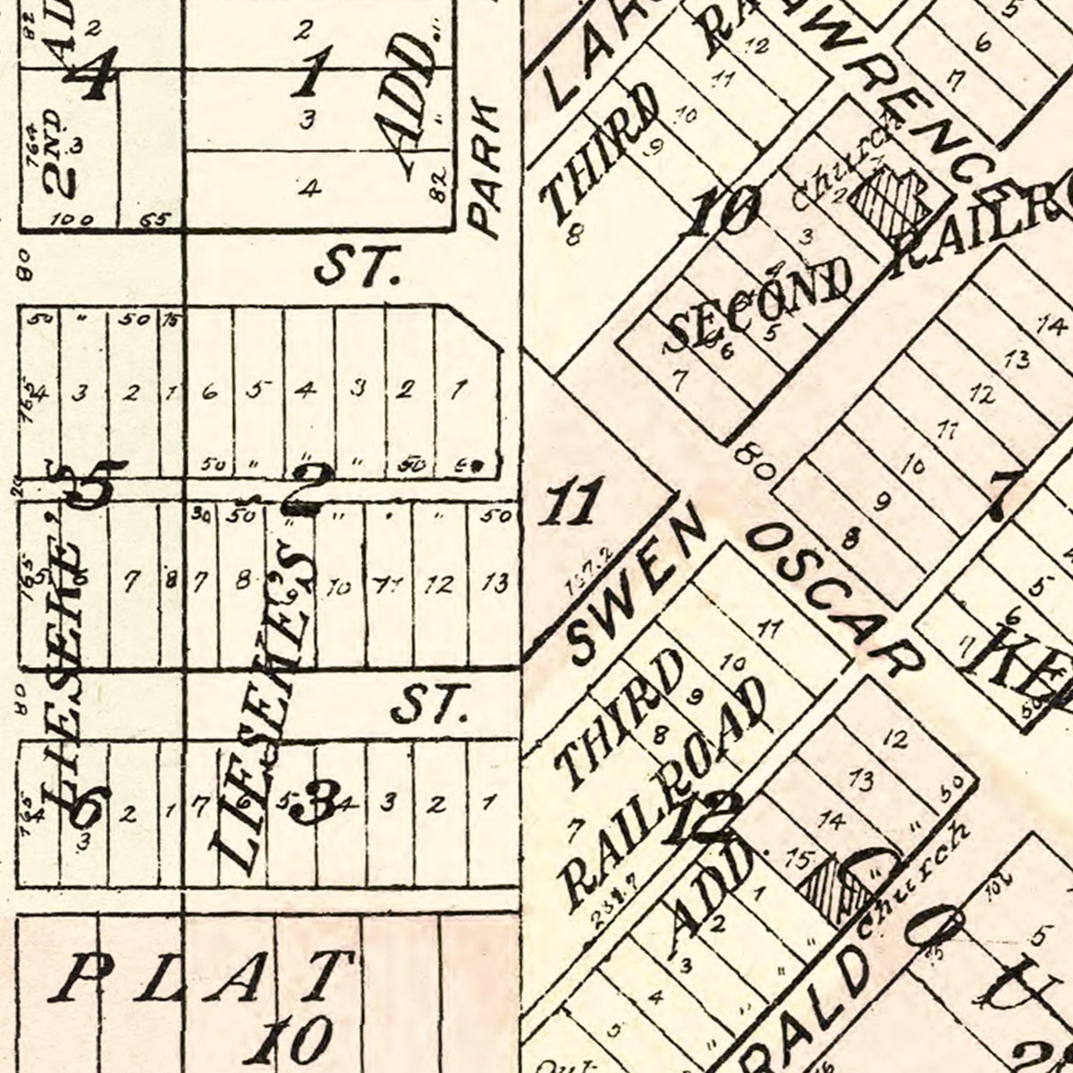 Restored historic details from the 1909 city map of Arlington, South Dakota