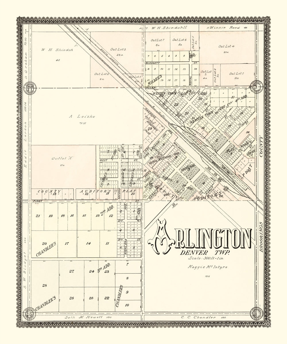 Vintage Map of Arlington, South Dakota 1909 print style example
