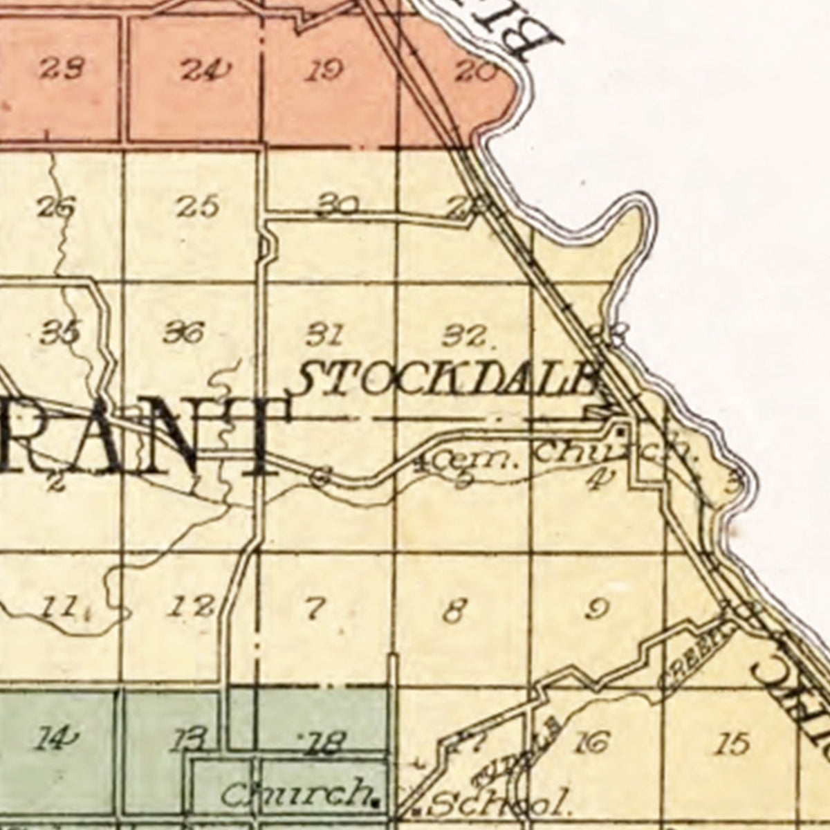 Restored historic details from the 1909 county map of Riley County, Kansas
