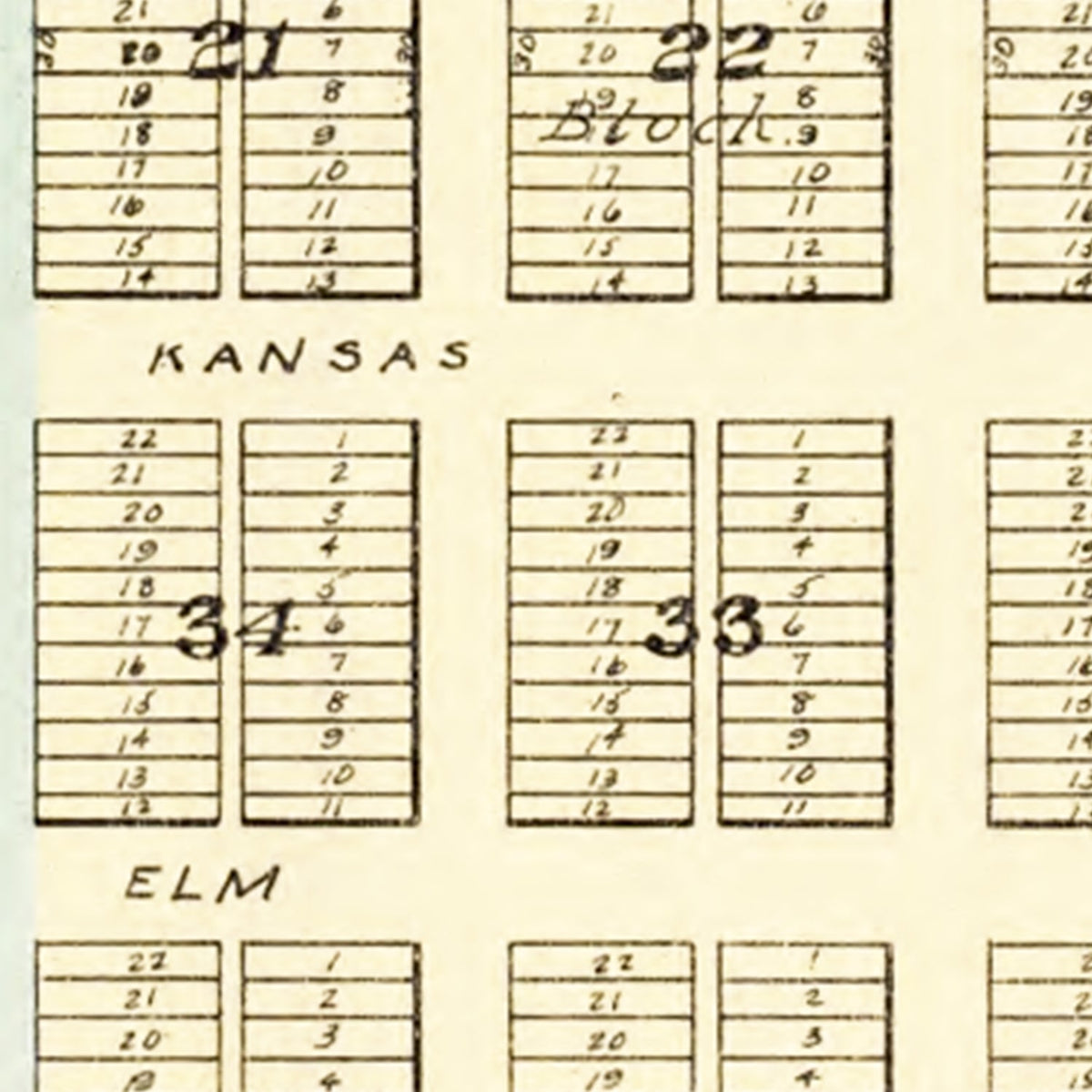 Restored historic details from the 1909 city map of Riley, Kansas