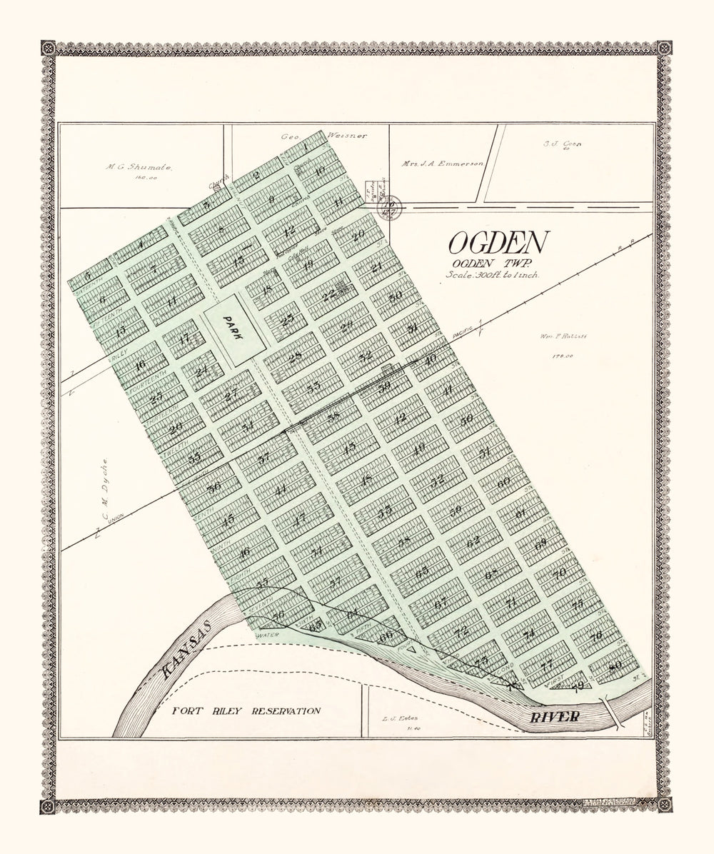 Vintage Map of Ogden, Kansas 1909 print style example
