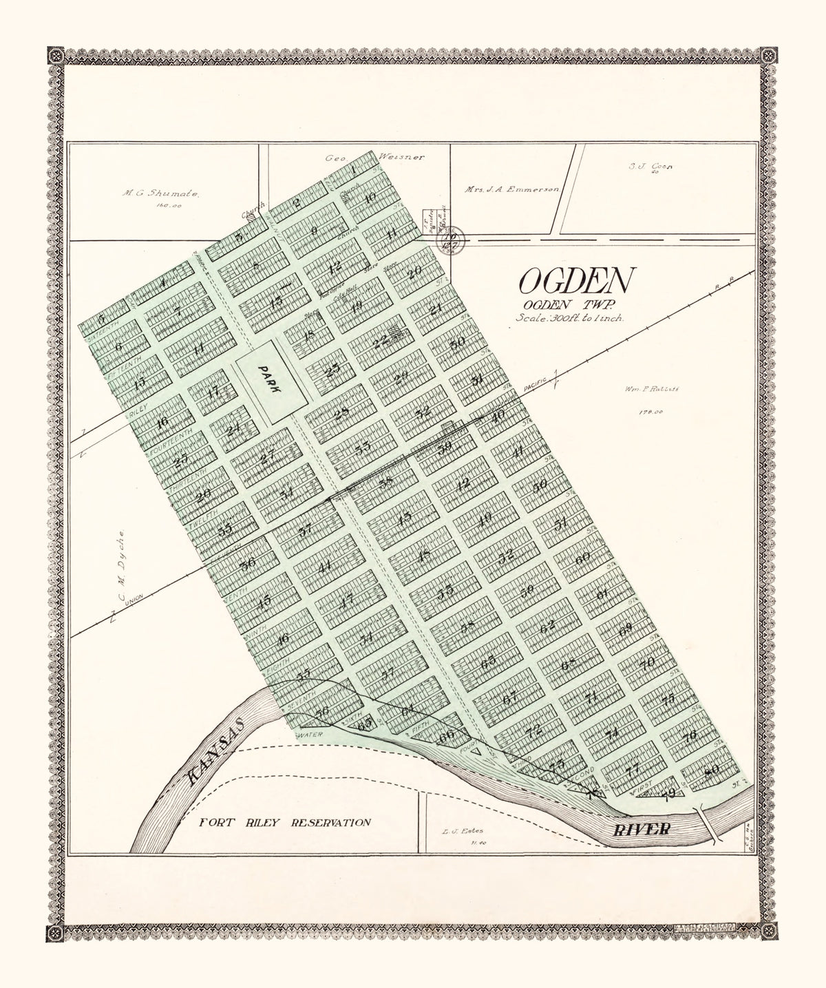 Preview of Vintage Map of Ogden, Kansas 1909