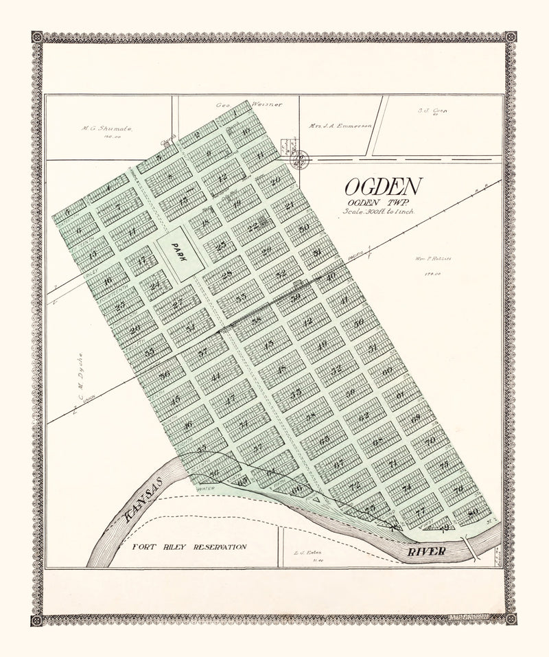 Size comparison using Vintage Map of Ogden, Kansas 1909