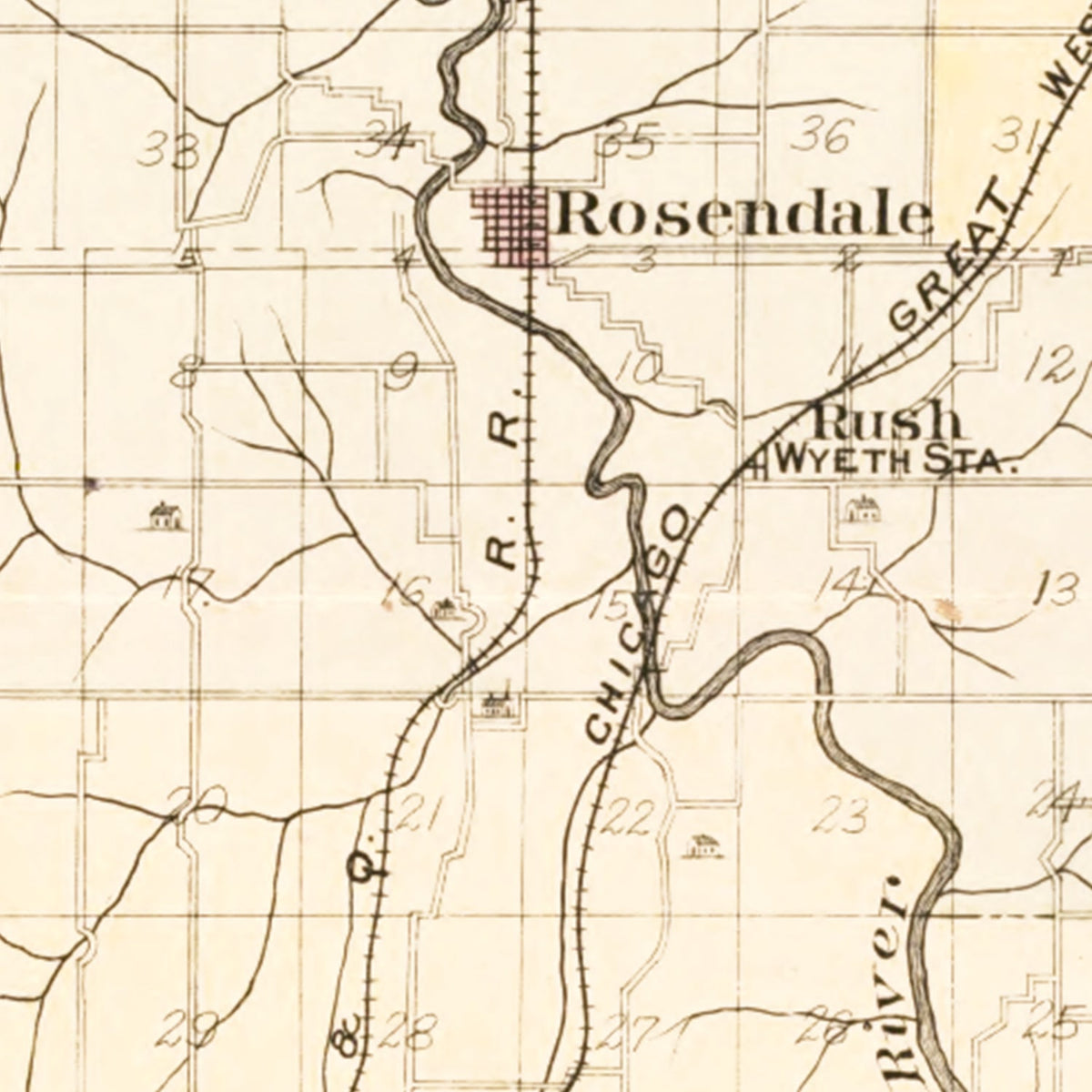 Restored historic details from the 1909 county map of Andrew County, Missouri