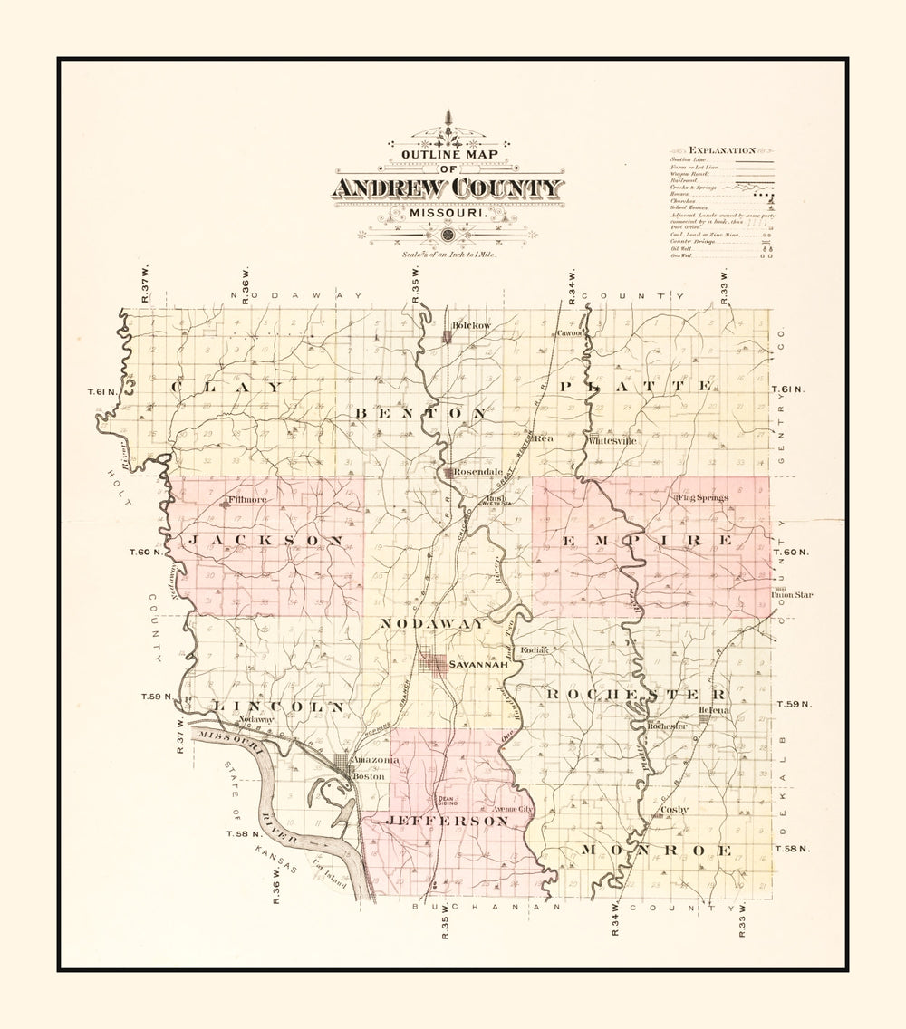 Vintage Map of Andrew County, Missouri 1909 print style example