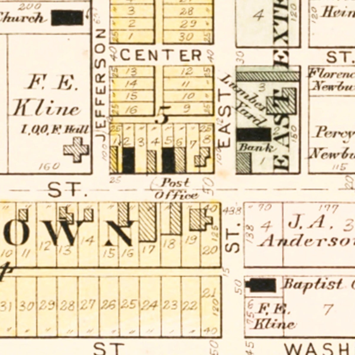 Restored historic details from the 1909 city map of Cosby, Missouri