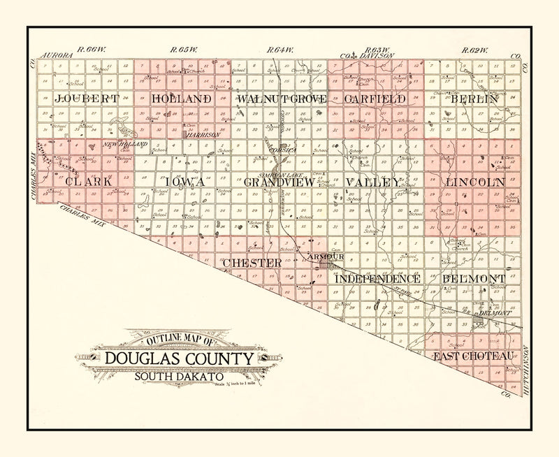 Size comparison using Vintage Map of Douglas County, South Dakota 1909