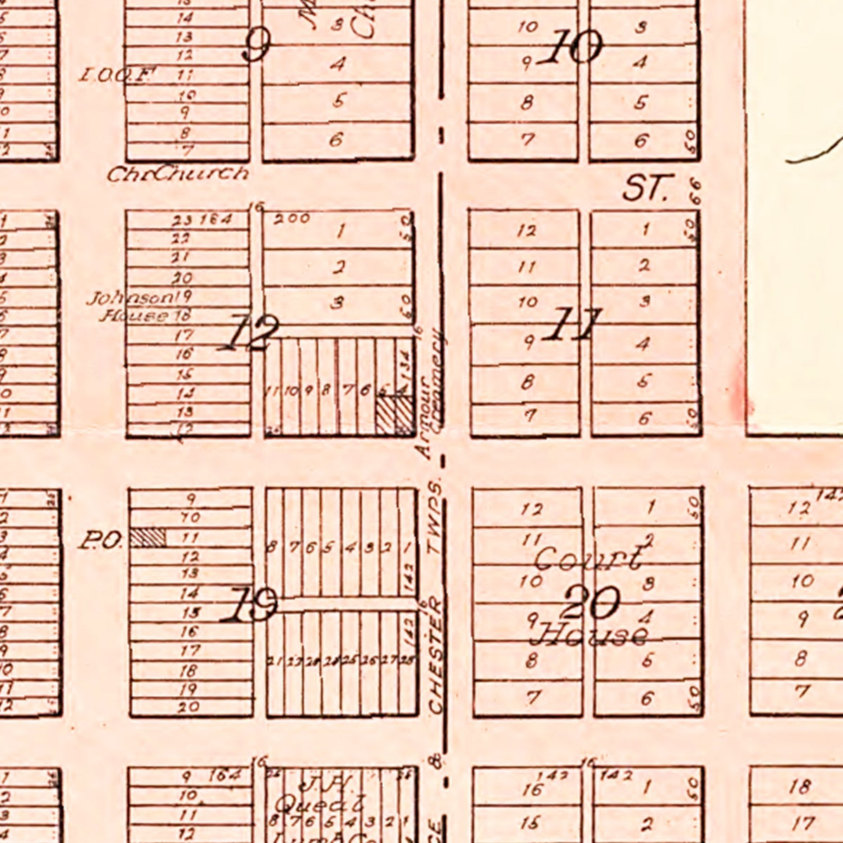 Restored historic details from the 1909 city map of Armour, South Dakota