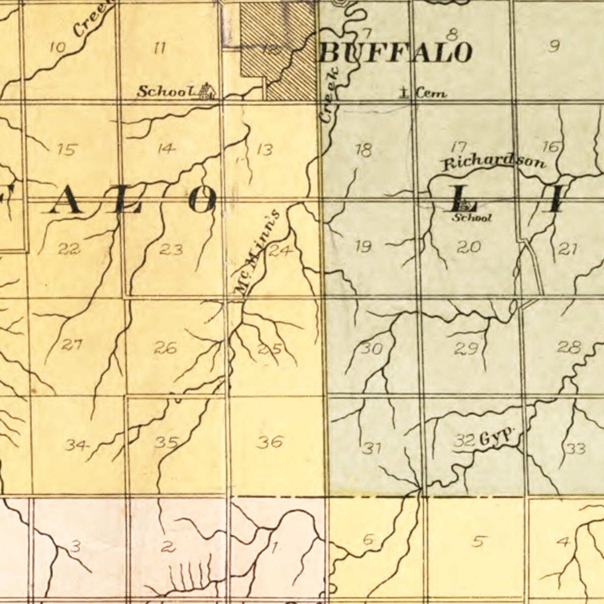 Restored historic details from the 1910 county map of Harper County, Oklahoma