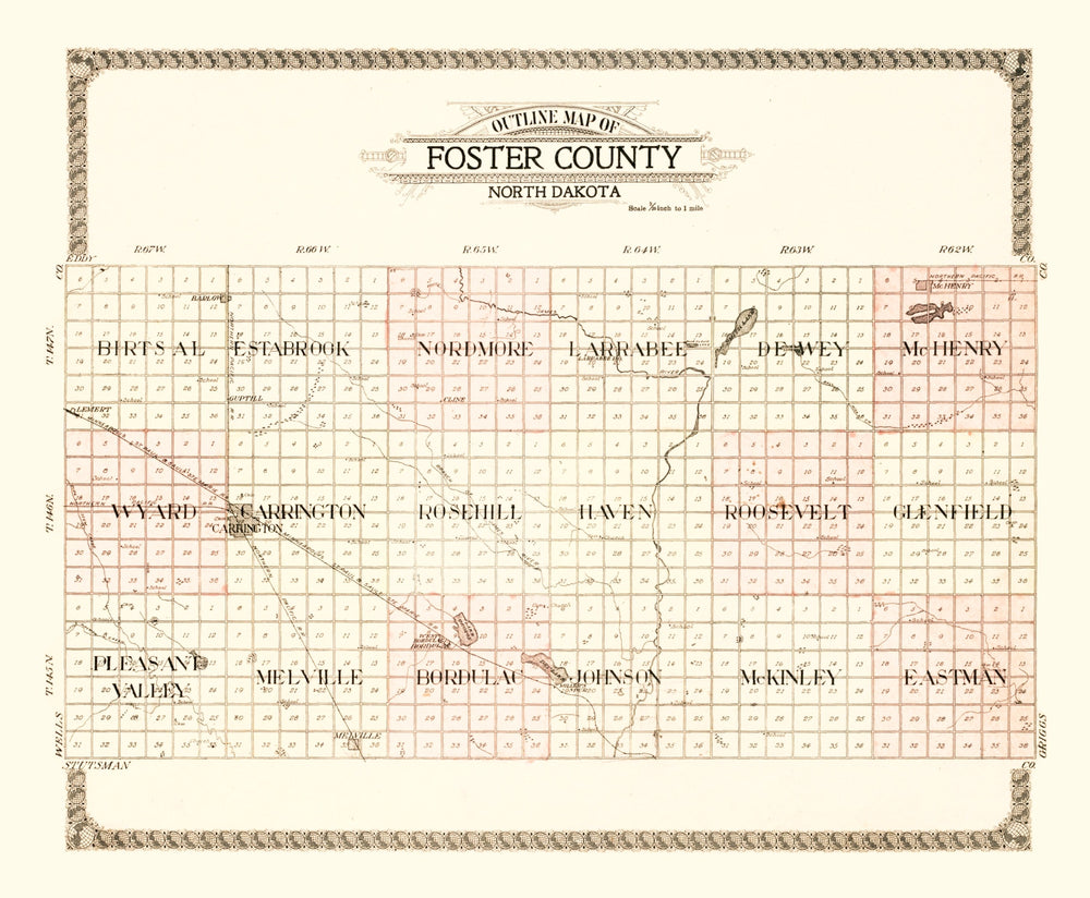Vintage Map of Foster County, North Dakota 1910 print style example