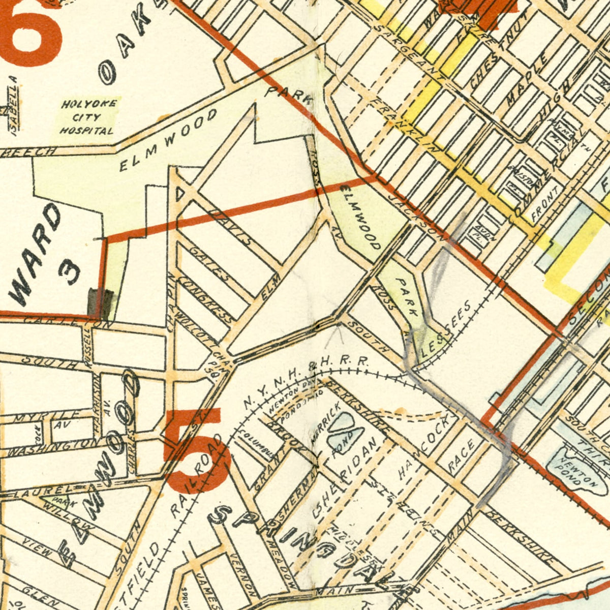 Restored historic details from the 1911 city map of Holyoke, Massachusetts