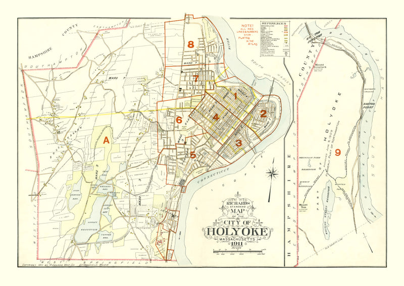 Size comparison using Vintage Map of Holyoke, Massachusetts 1911