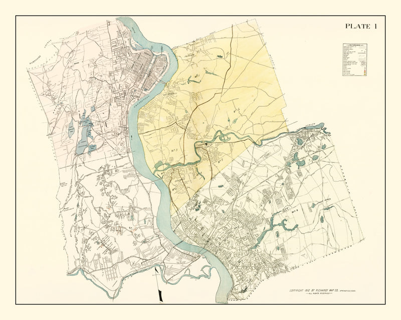 Size comparison using Vintage Map of Hampden County, Massachusetts 1912