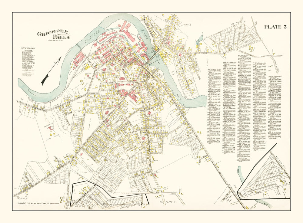 Vintage Map of Chicopee Falls, Massachusetts 1912 print style example