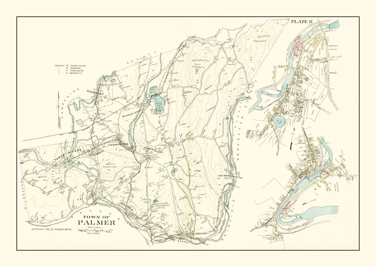 Preview of Vintage Map of Palmer, Massachusetts 1912