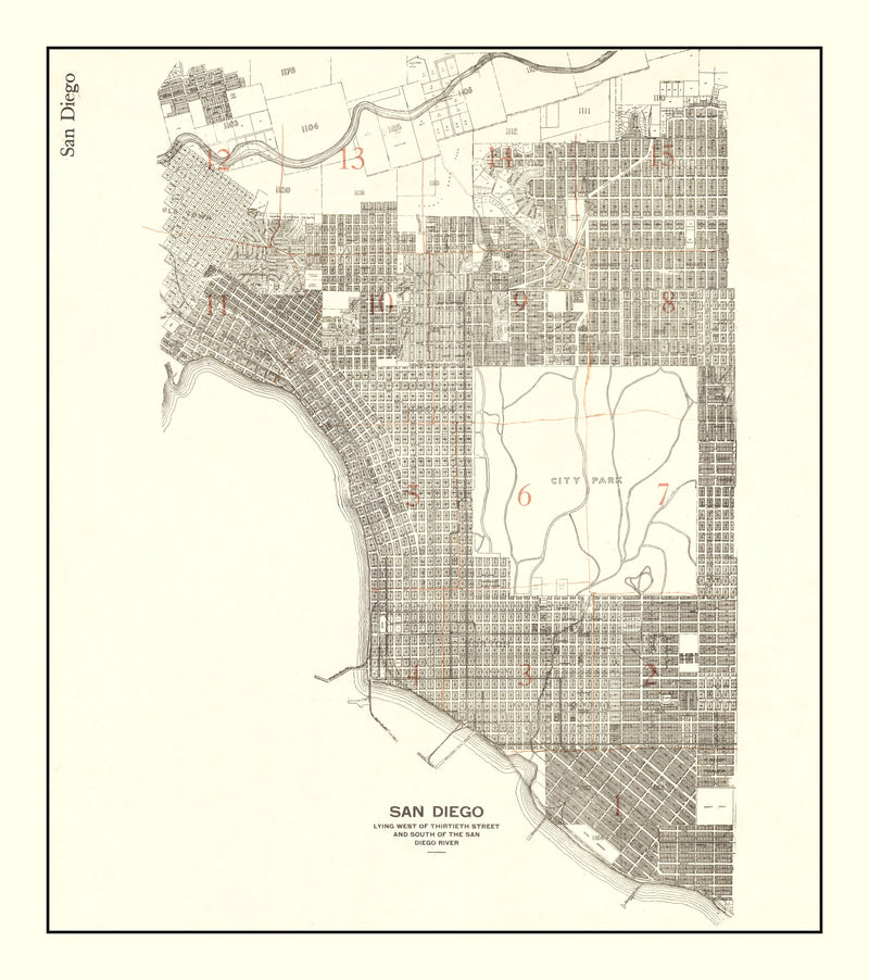 Size comparison using Vintage Map of San Diego, California 1912