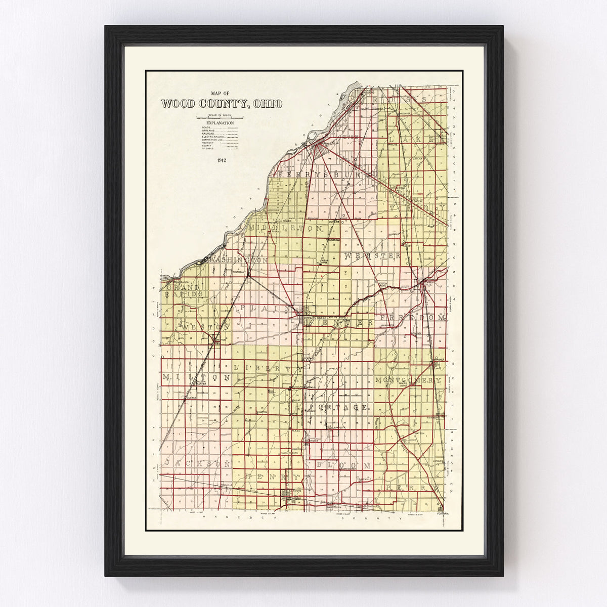 Wood County Vintage Map 1912