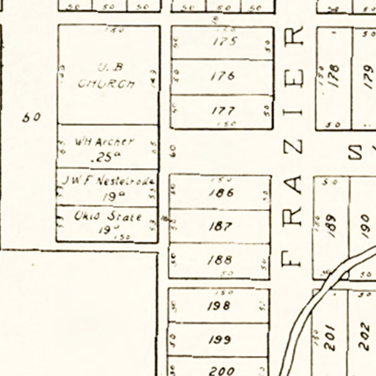 Restored historic details from the 1912 city map of Bairdstown, Ohio