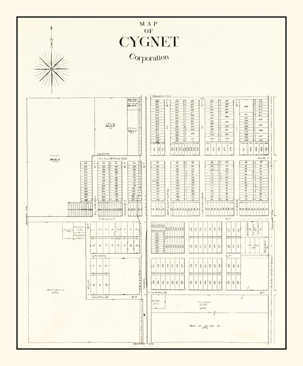 Vintage Map of Cygnet, Ohio 1912 print style example