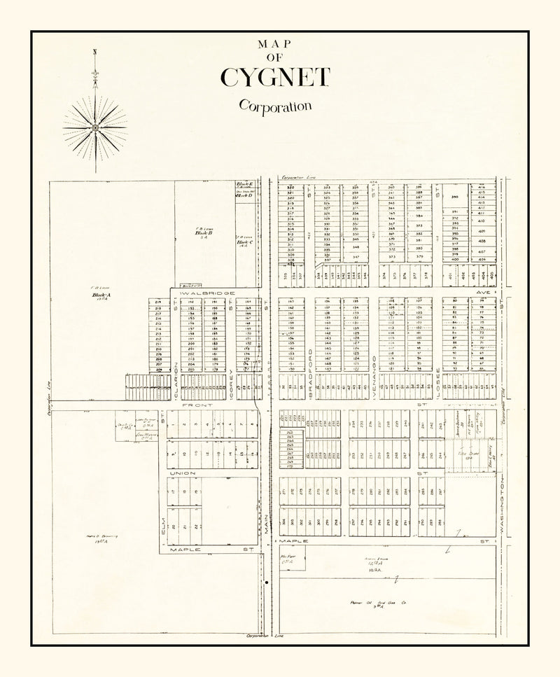 Size comparison using Vintage Map of Cygnet, Ohio 1912