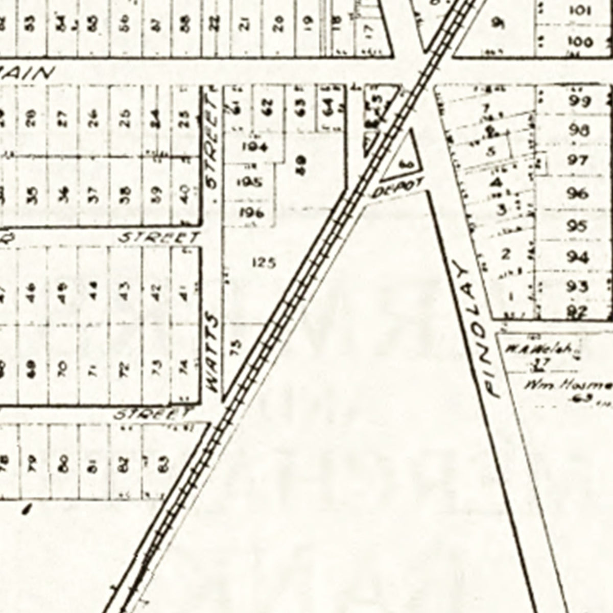 Restored historic details from the 1912 city map of Haskins, Ohio