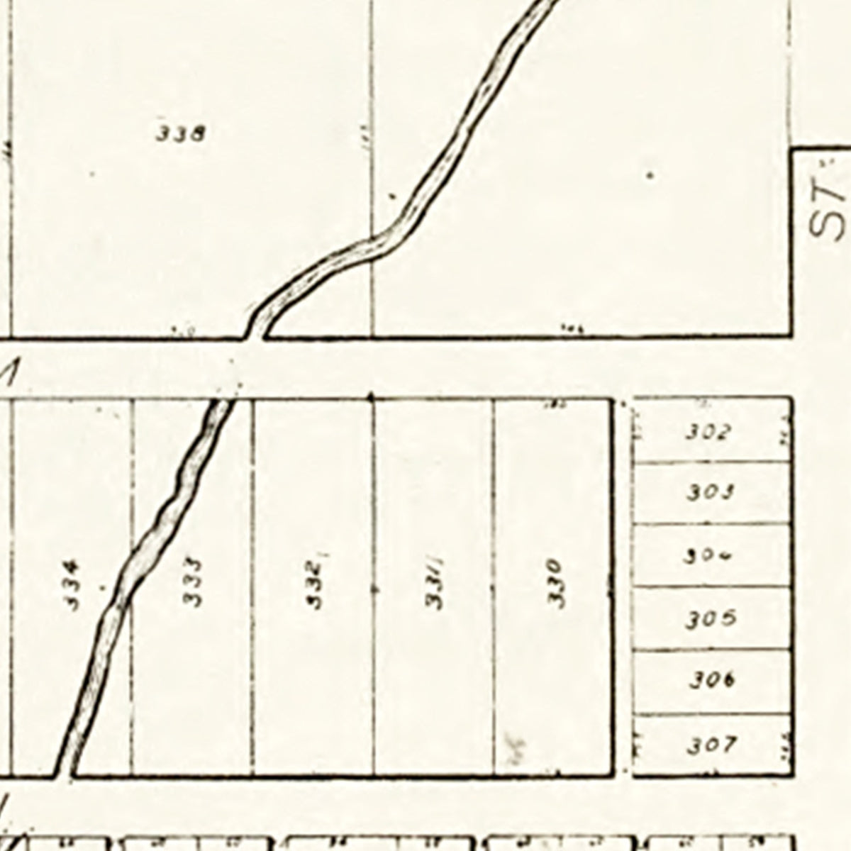 Restored historic details from the 1912 city map of Rising Sun, Ohio
