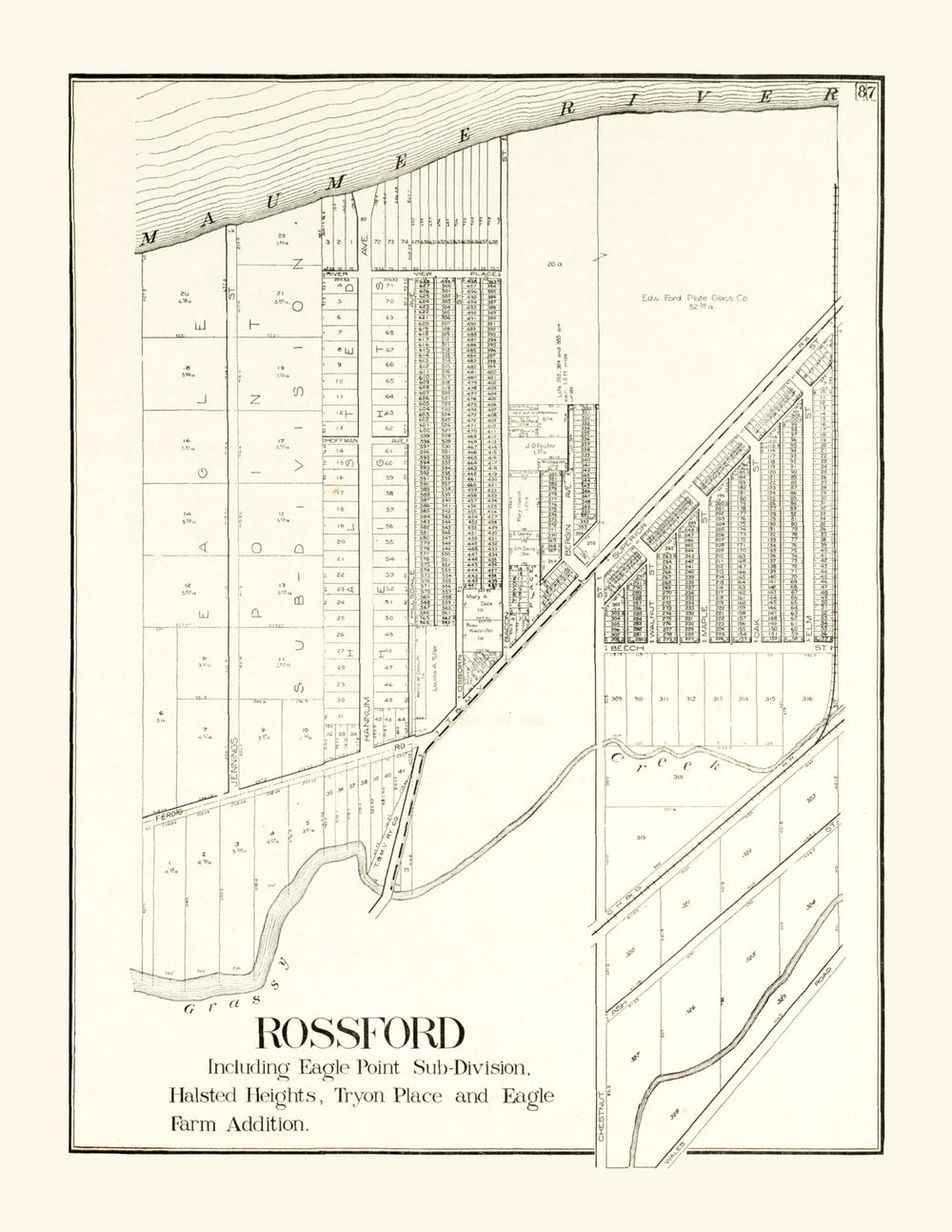 Vintage Map of Rossford, Ohio 1912 print style example