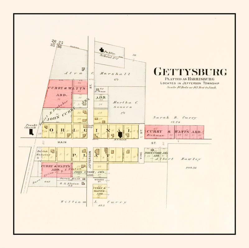 Size comparison using Vintage Map of Gettysburg, Ohio 1912