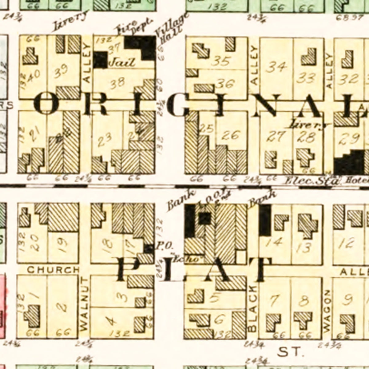 Restored historic details from the 1912 city map of West Alexandria, Ohio