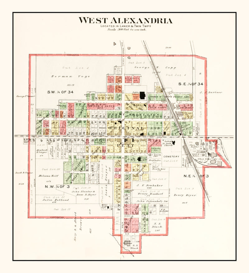 Size comparison using Vintage Map of West Alexandria, Ohio 1912