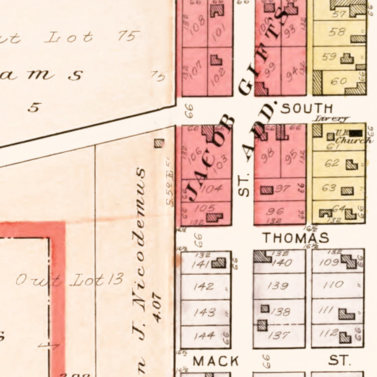 Restored historic details from the 1912 city map of Gratis, Ohio