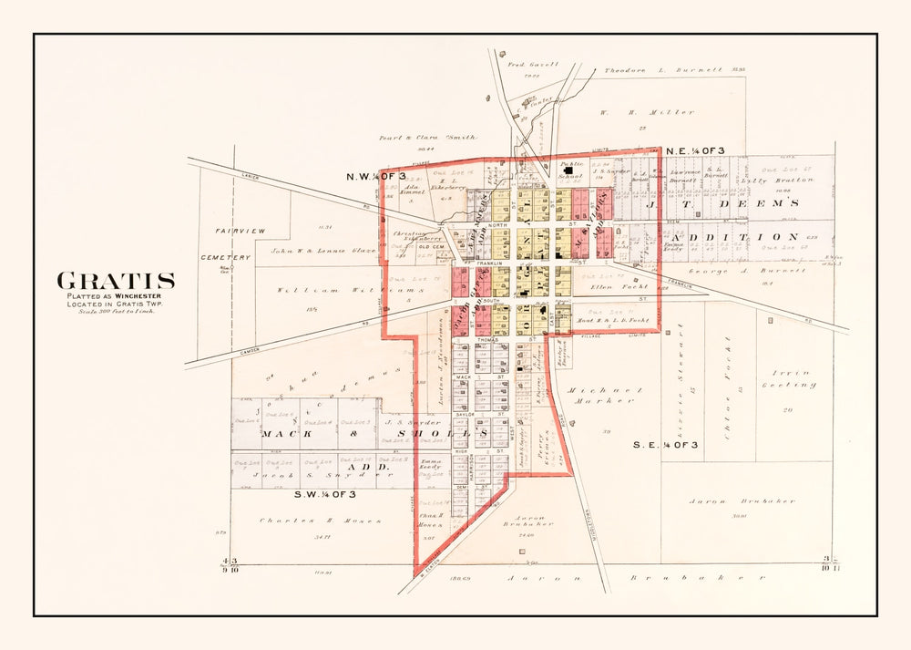 Vintage Map of Gratis, Ohio 1912 print style example