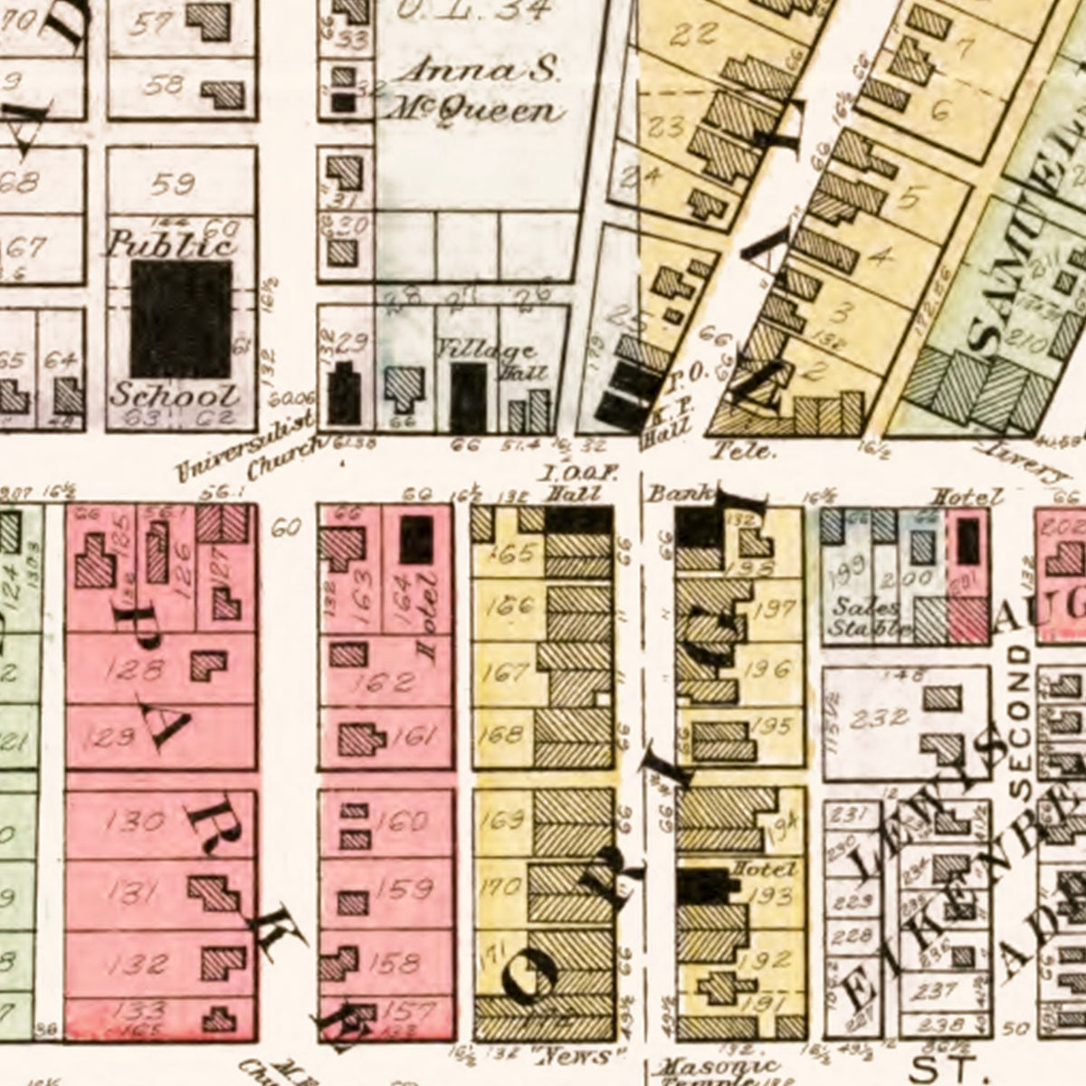 Restored historic details from the 1912 city map of Camden, Ohio
