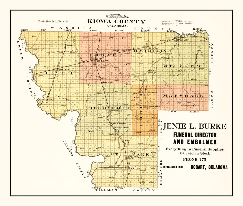 Vintage Map of Kiowa County, Oklahoma 1913 print style example