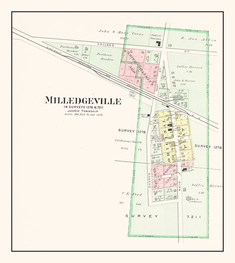 Vintage Map of Milledgeville, Ohio 1913 print style example