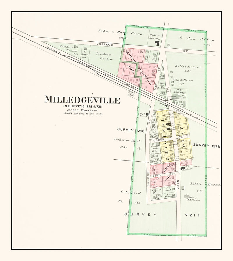 Size comparison using Vintage Map of Milledgeville, Ohio 1913