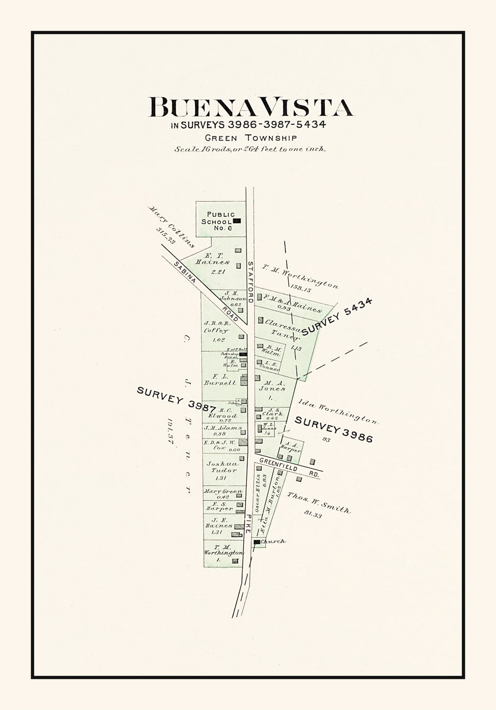 Vintage Map of Buena Vista, Ohio 1913 print style example